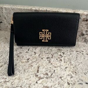 Tory Burch Black Wristlet with Gold Emblem
